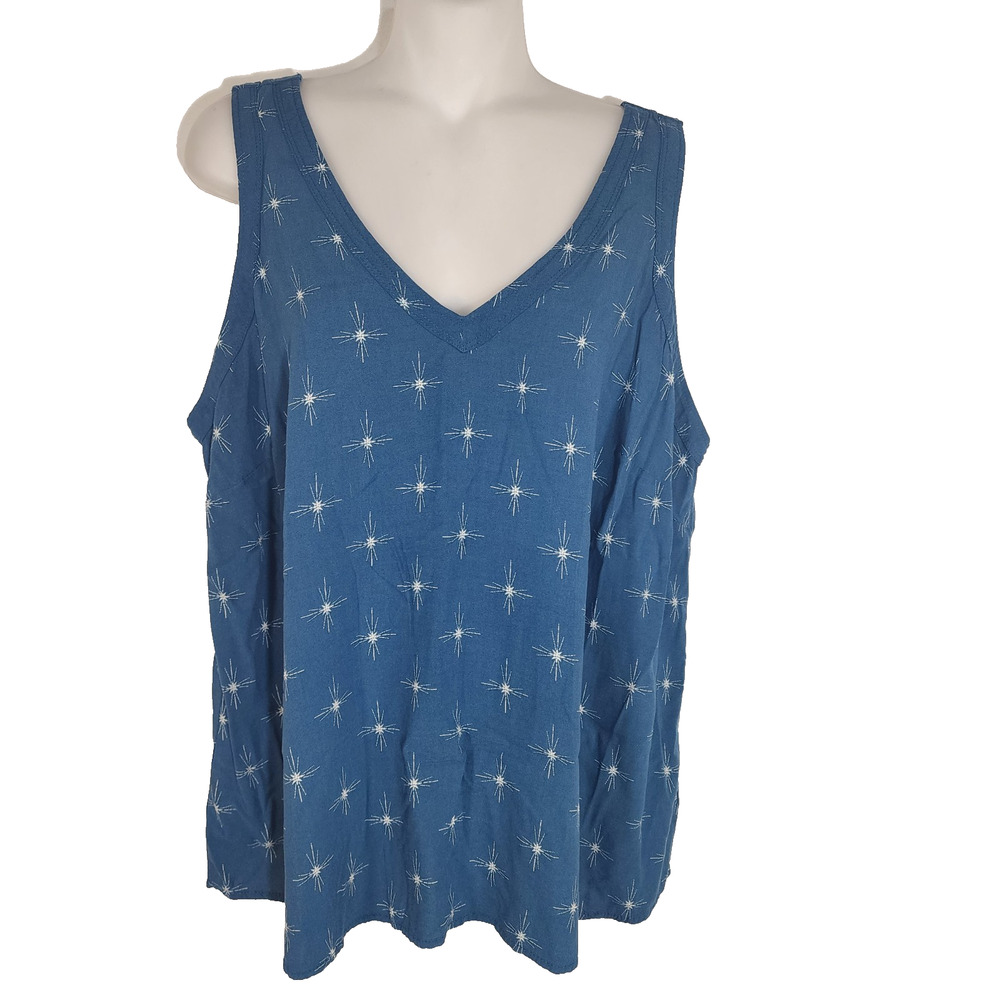 Torrid Womens Challis Stitch Detail Tank Top Size 0 Large Star Clusters Blue